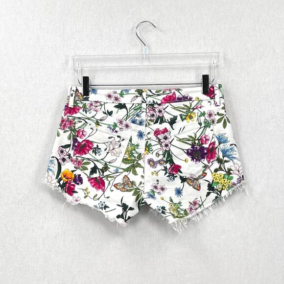 L'AGENCE Audrey Mid Rise Botanical Print Jean Shorts Womens 26 White Multi Denim - Picture 5 of 16